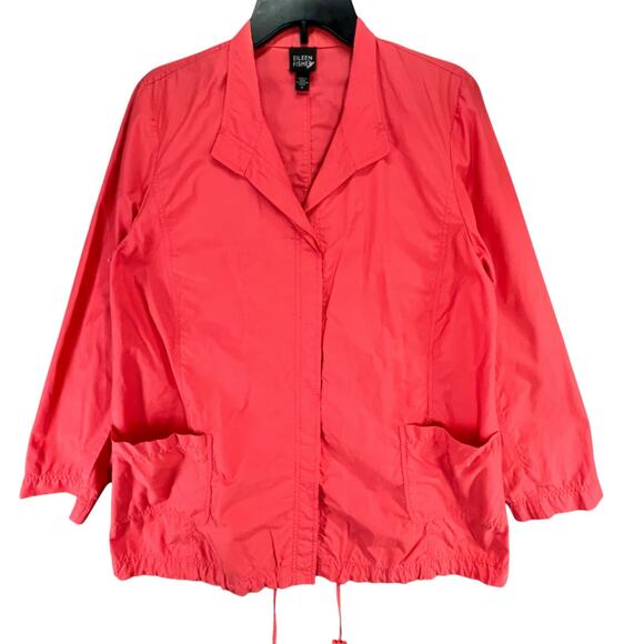 Eileen Fisher Packable Jacket M Orange Cotton Nylon Windbreaker Outdoor Travel - Picture 1 of 13